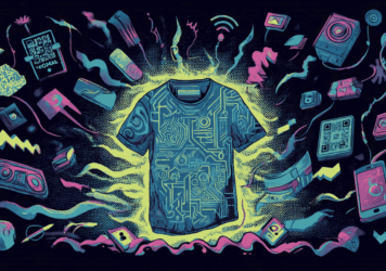 Illustration of interactive merch connecting people through smart technology